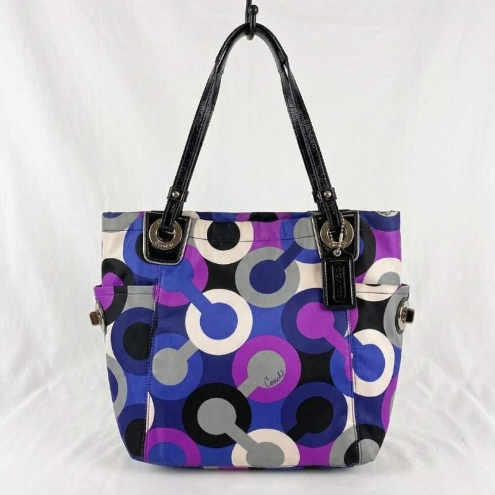 Coach Alex Op Art Purple Multicolor Signature Tote Shoulder Bag Y2K EUC - Picture 3 of 14